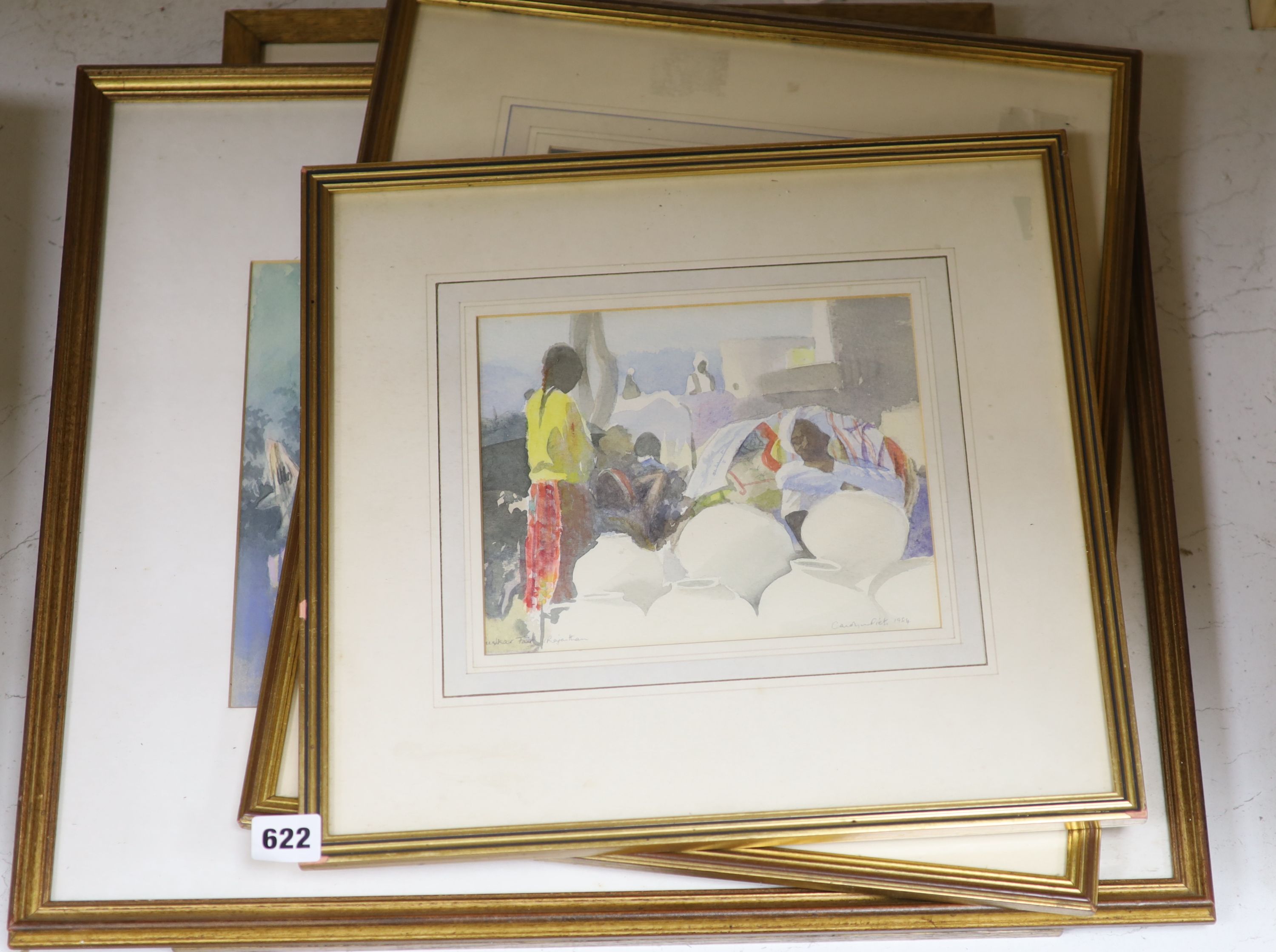 Carolyn Piets (b.1951), three watercolours, Karnelika, India, Pushkar Town and Pushkar Fair, signed and dated c.1985, largest 24 x 37cm and a watercolour by Ian Jenkin